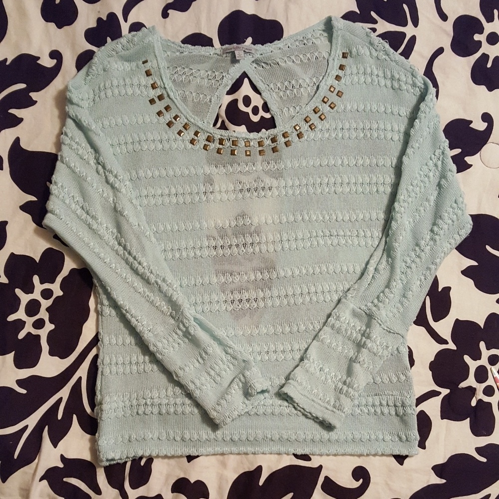 Mint Keyhole Back Sweater Top with Studs